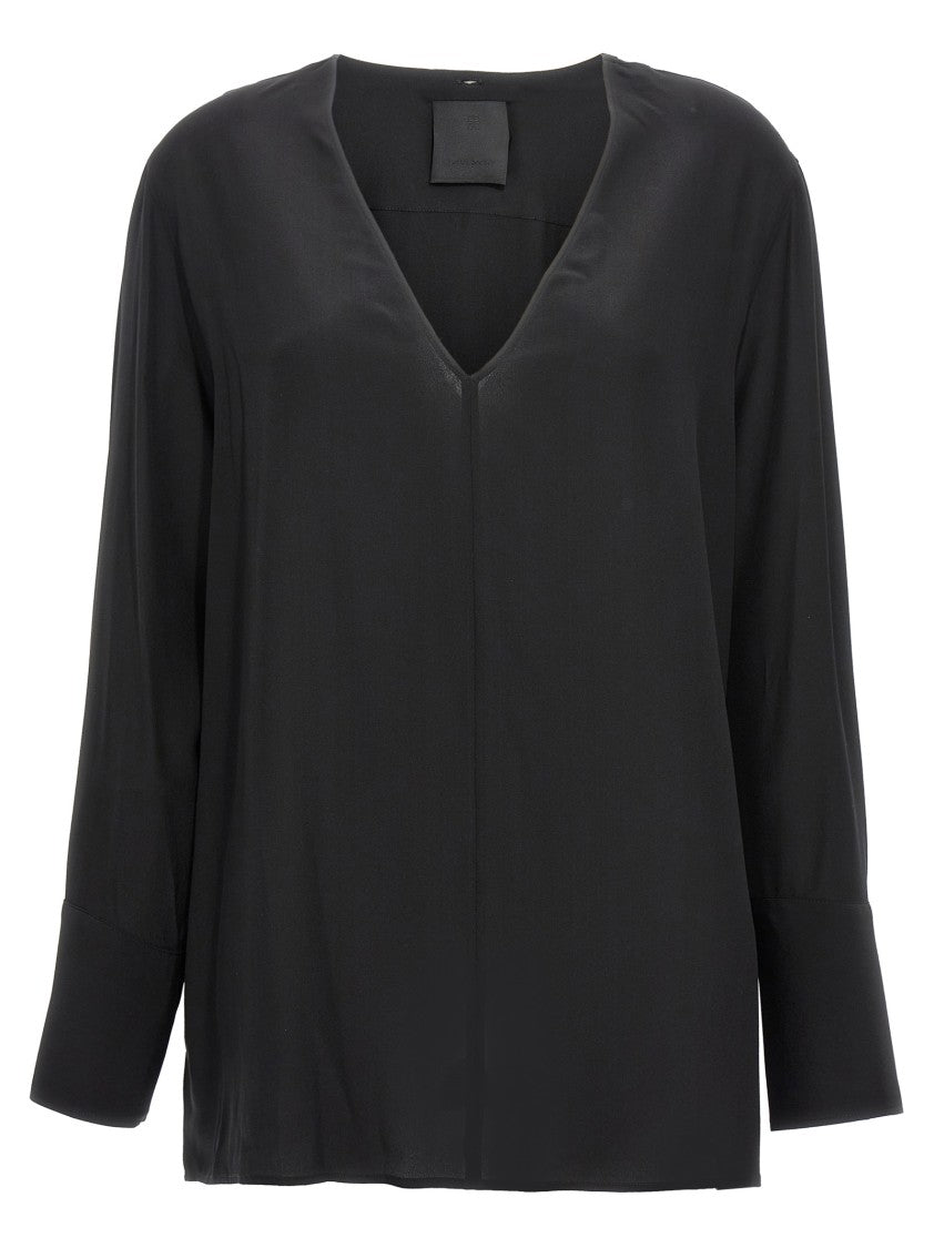 Givenchy Silk Crêpe De Chine Shirt With Lavallière Collar And Deep V-Neck