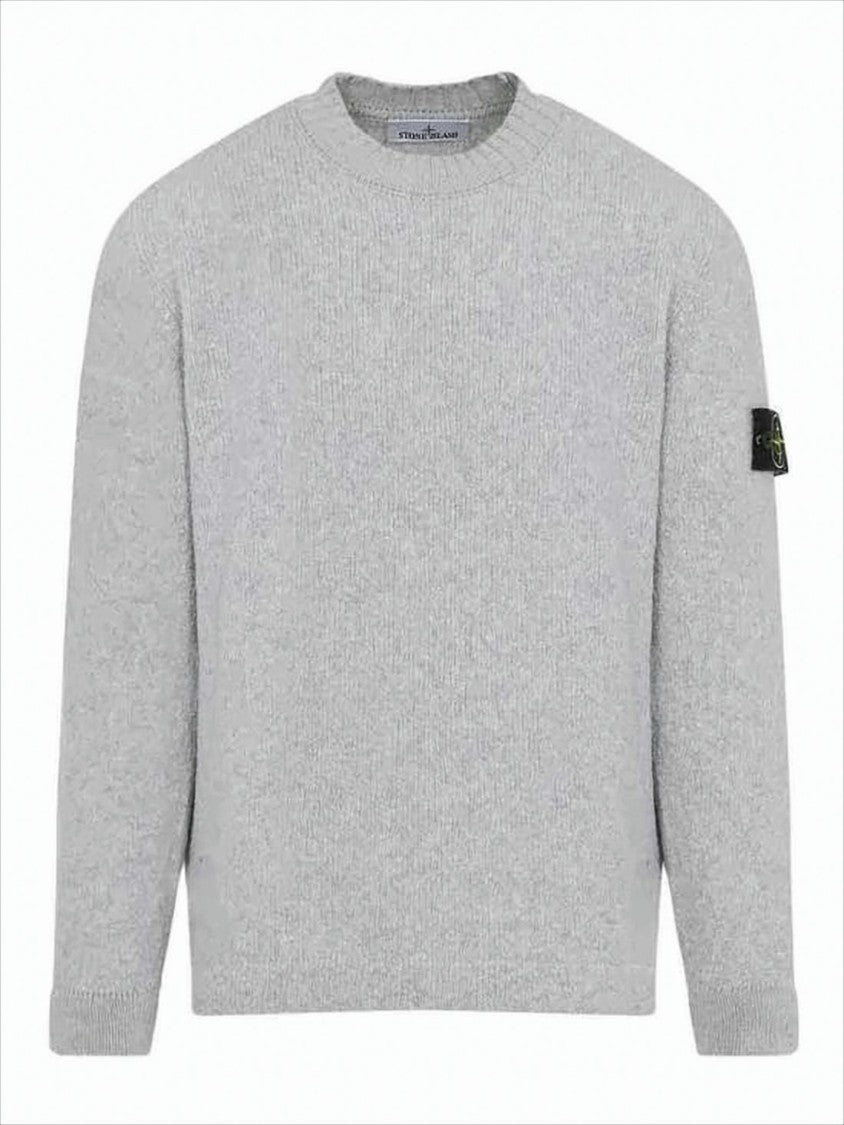 Stone Island Classic Grey Wool-Blend Sweater With Ribbed Detailing
