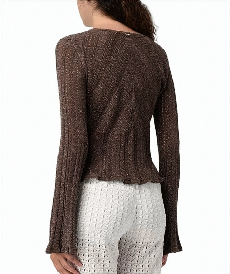 Twin-Set Chevron Lurex Linen-Blend Fitted Cardigan