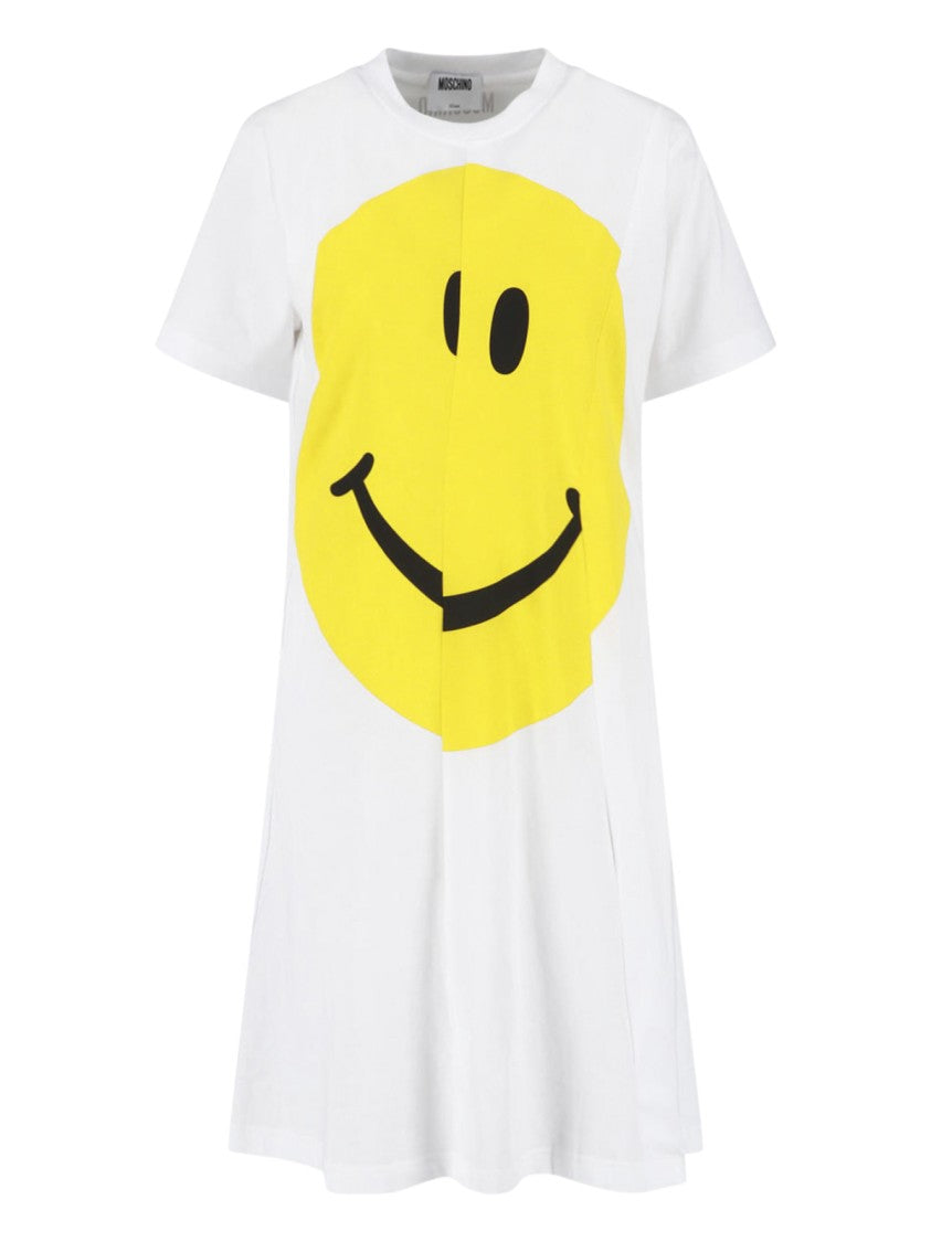 Moschino White Smiley Print Cotton Mini Dress