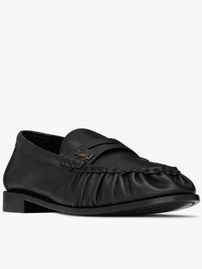 Saint Laurent Le Loafer 15 Ruched Black Leather Loafers