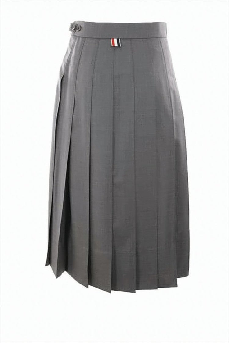 Thom Browne Tailored Grey Midi Skirt With Sharp Pleats