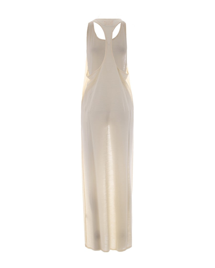Patrizia Pepe Long Ivory Tulle Overlay Dress With Racerback Design