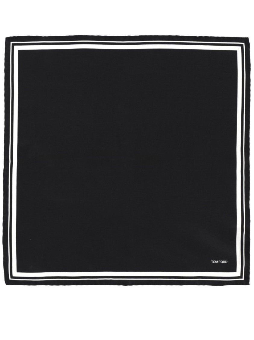 Tom Ford Black Double Border Silk Handkerchief