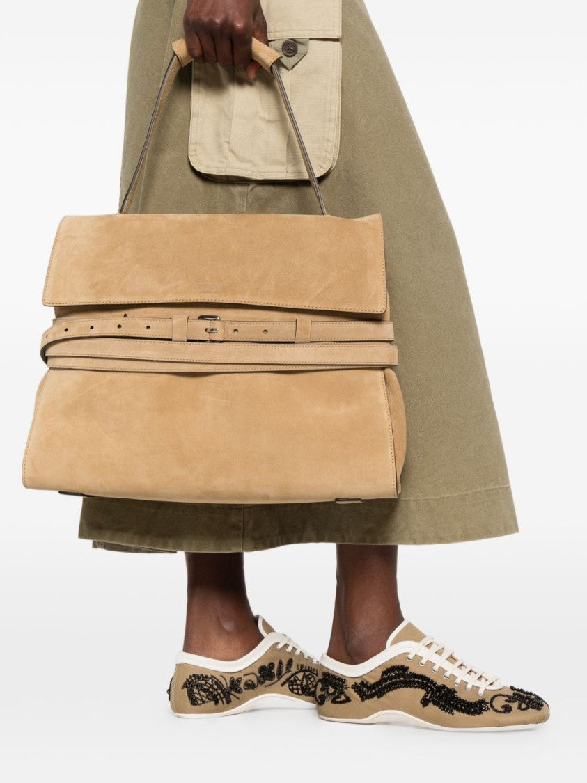 Moschino Beige Leather Suede Buckle Belt Bag