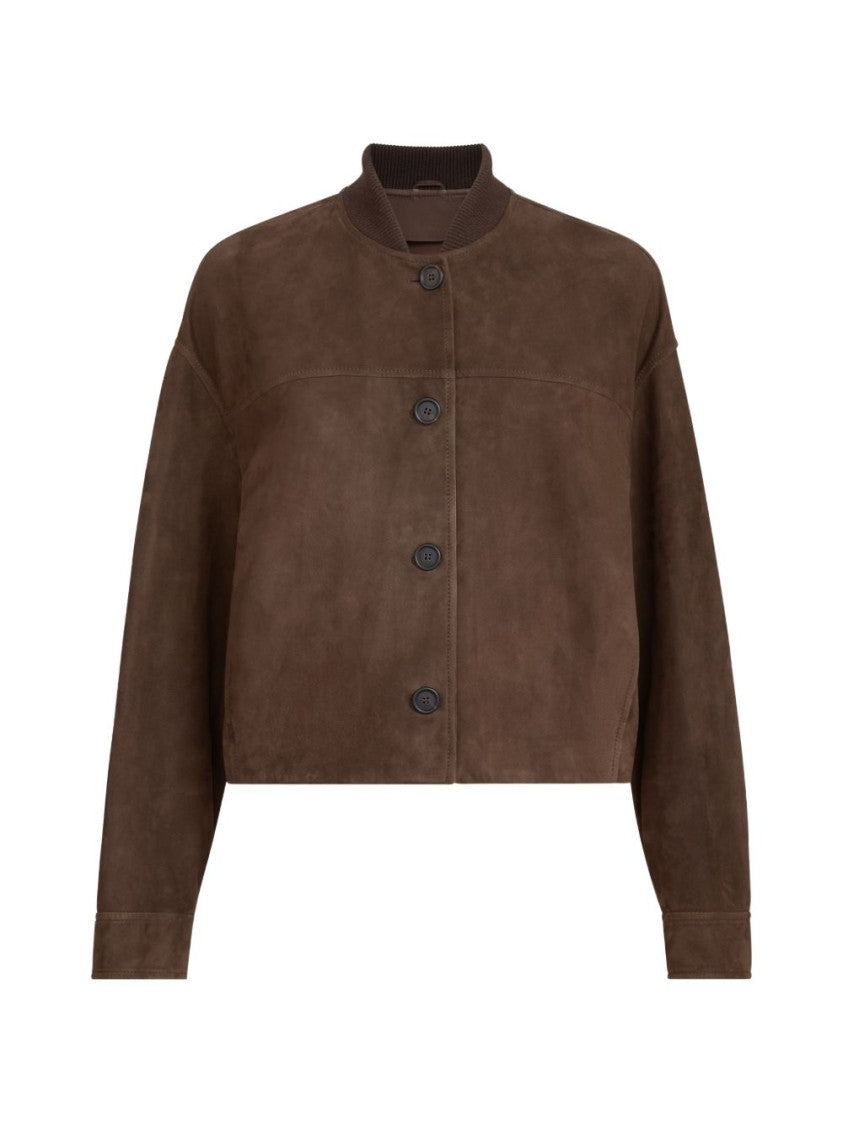 Brunello Cucinelli Brown Cropped Boxy Lamb Suede Jacket