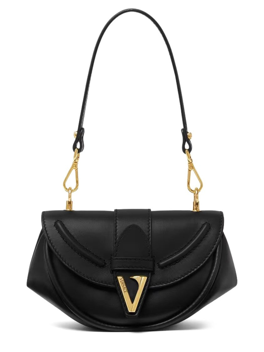 Versace Black Crescent Calf Leather Shoulder Bag