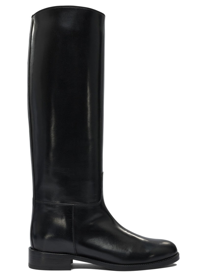Maretto Knee-High Black Leather Boots With Design