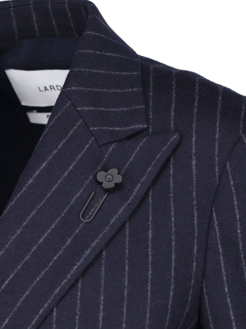 Lardini Blue Pinstripe Peak Lapel Wool Double-Breasted Blazer