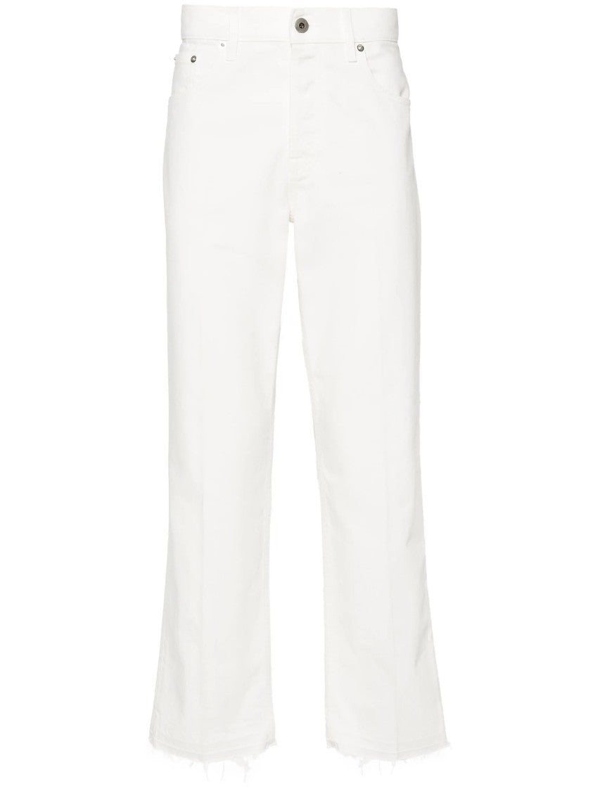 Lanvin White Straight-Leg Frayed Hem Cotton Straight-Leg Jeans