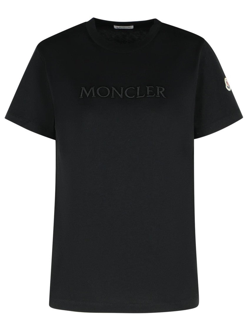 Moncler Ribbed Black Cotton T-Shirt With Embossed Logo Detail