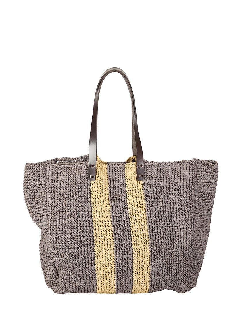 P.A.R.O.S.H. Natural Raffia Bag With Leather Handles