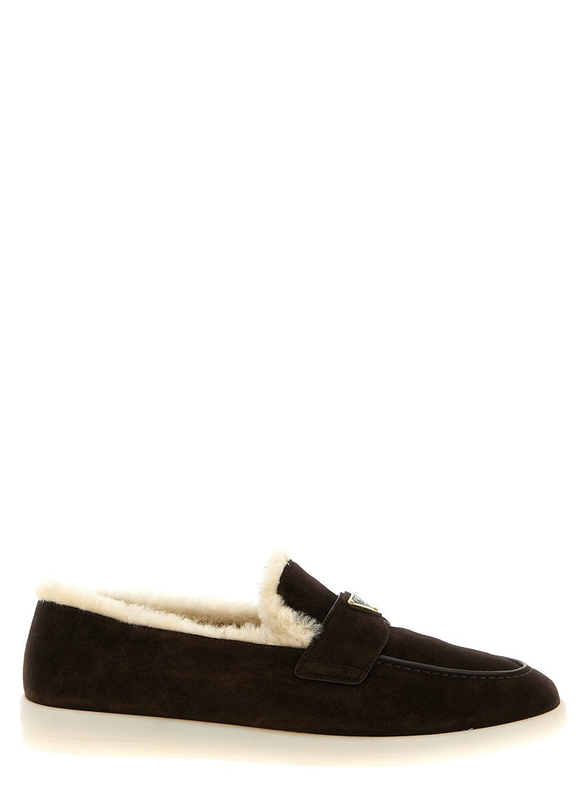Prada Suede Loafers With Plush Shearling Lining