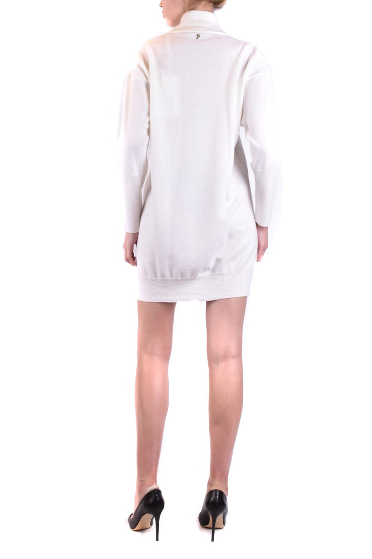 Dondup Cream Oversized Dress With High Neckline