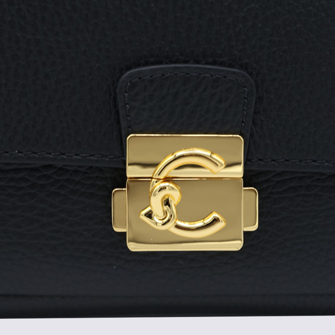 Coccinelle Rectangular Black Pebbled Leather Bag With Gold Hardware