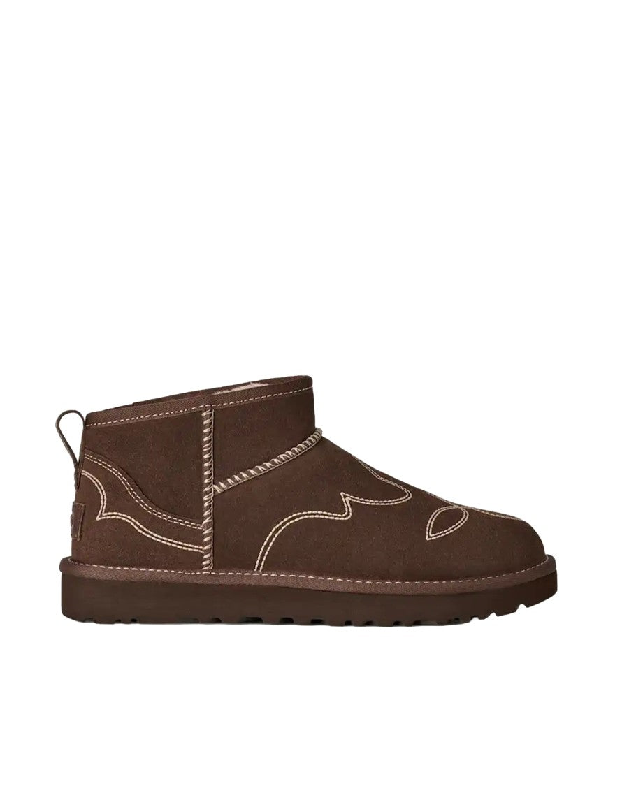Ugg Burnt Cedar Classic Ultra Mini Western Suede Ankle Boots