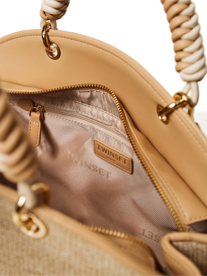 Twin-Set Beige Structured Woven Handbag