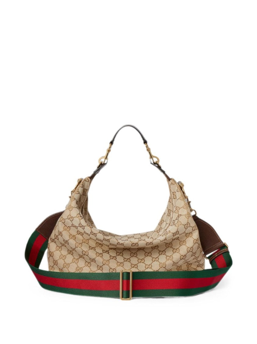 Gucci Beige Monogram Canvas Leather Accent Shoulder Bag
