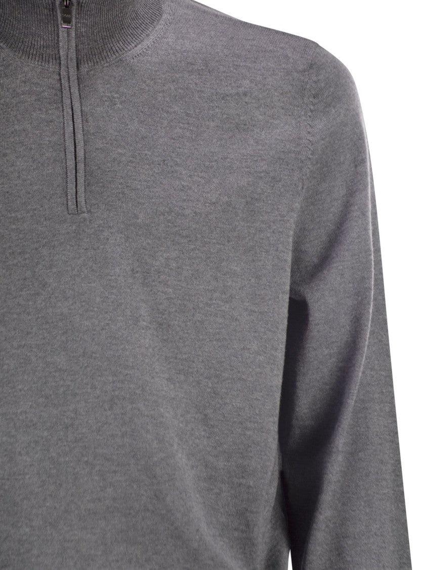 Boss Virgin Wool Jumper With Zip Collar