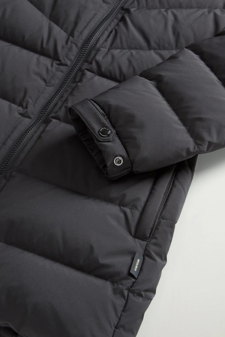 Woolrich Black Quilted Drawstring Hooded Polyester Down Coat