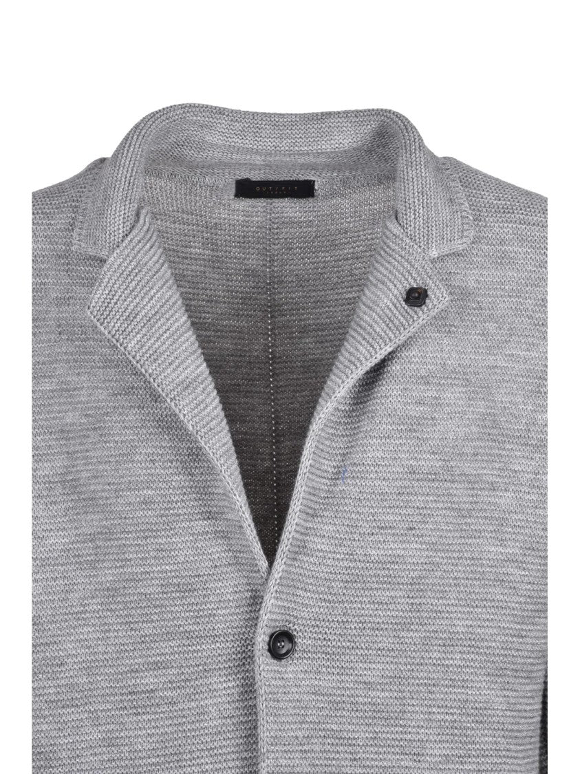 Out/Fit Grey Textured Acrylic-Blend Knit Blazer