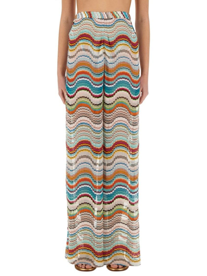 Missoni Knit Cover-Up Pants With Lamé Wave Pattern