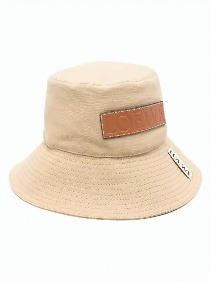 Loewe Light Beige Cotton Bucket Hat With Embossed Leather Patch