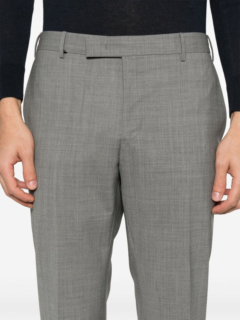 Pt Torino Cropped Slim Fit Dark Grey Tailored Trousers With Concealed Fastening