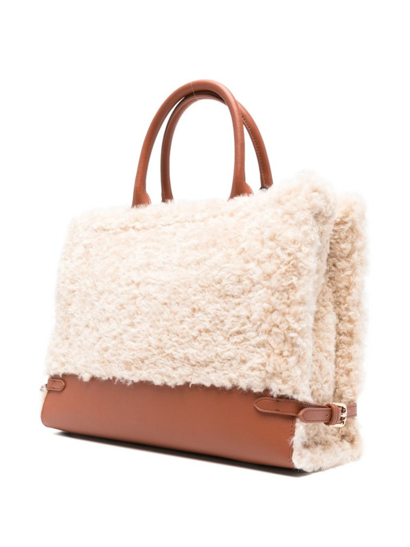 Twin-Set Textured White Shoulder Bag With Leather Base
