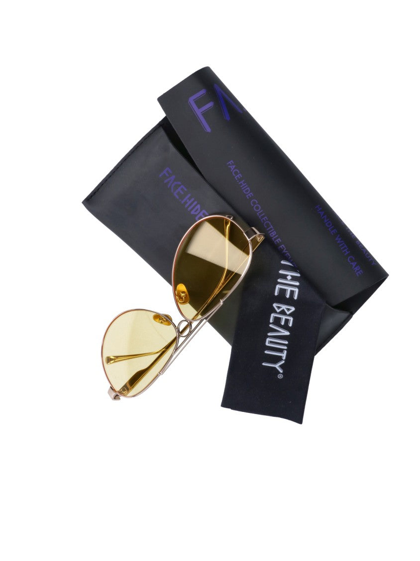Facehide Gold-Tone Metal Teardrop Sunglasses With Tinted Lenses