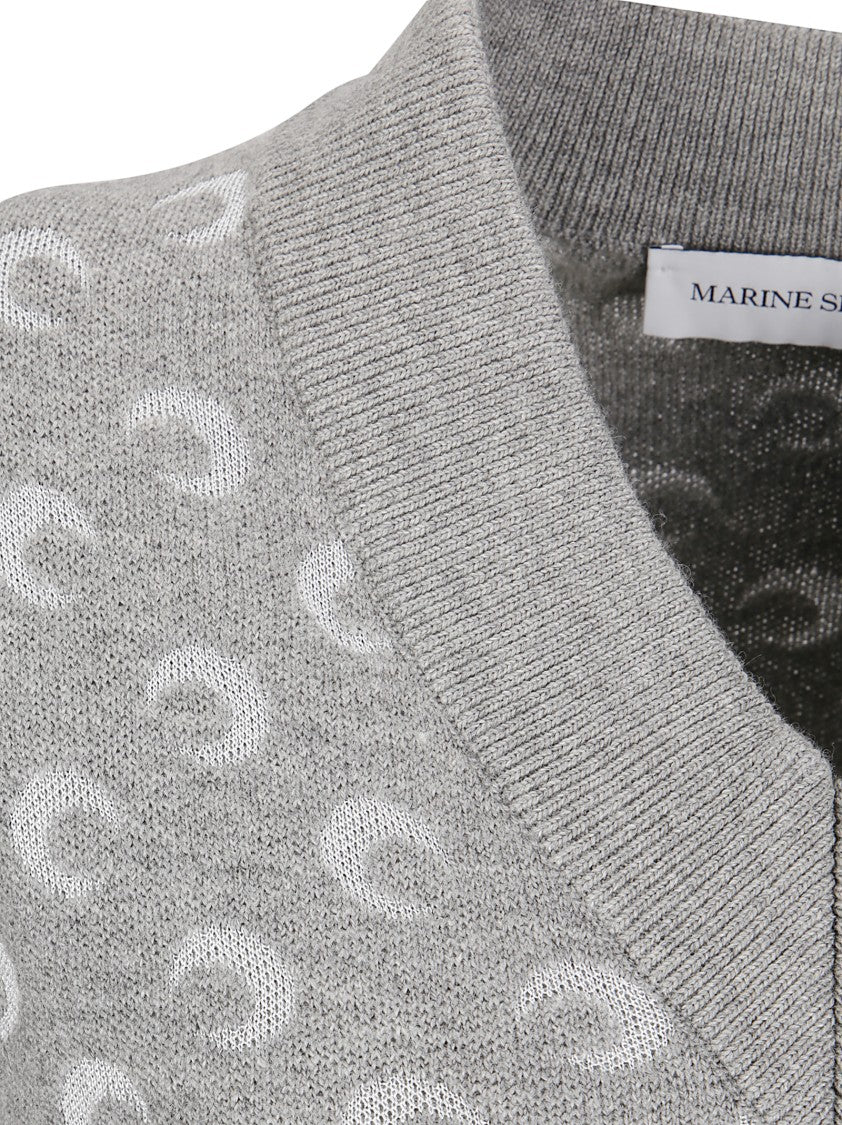Marine Serre Moon Jacquard Knit V-Neck Sweater