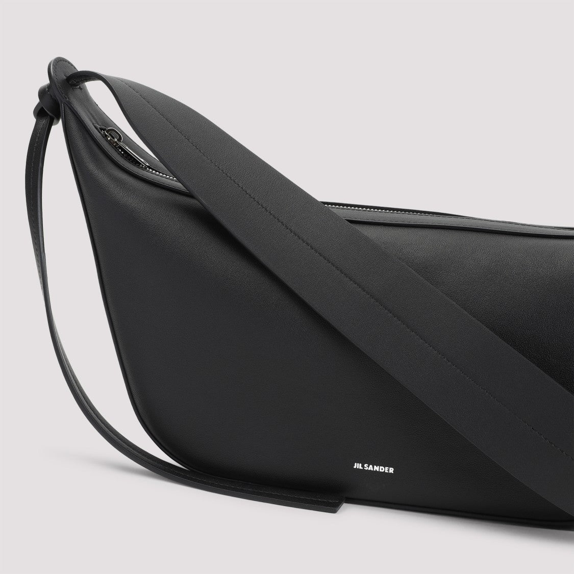 Jil Sander Curved Black Calf Leather Shoulder Bag