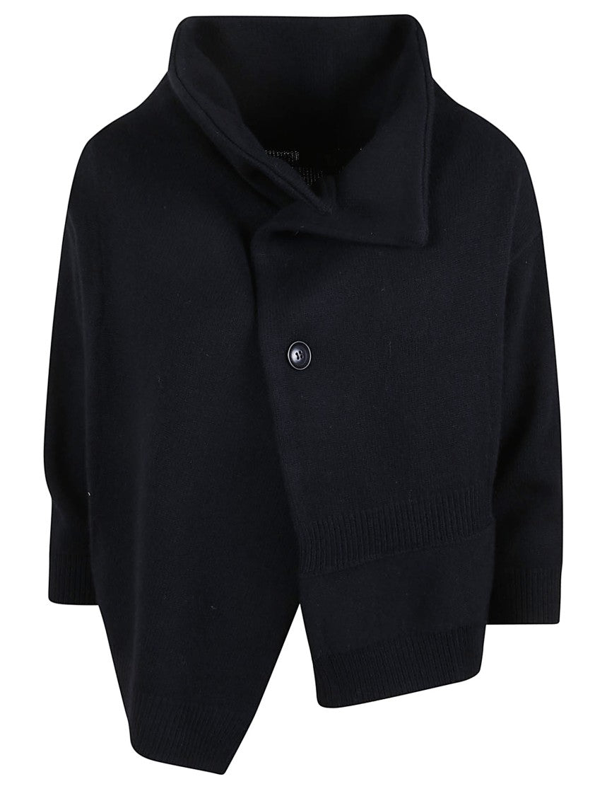 Yohji Yamamoto Asymmetric Black Wool Cardigan With Snap Closure And Modern Silhouette