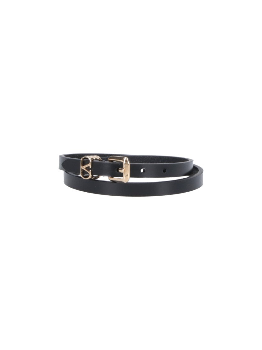 Valentino Garavani Black Leather Vlogo Signature Double Bracelet