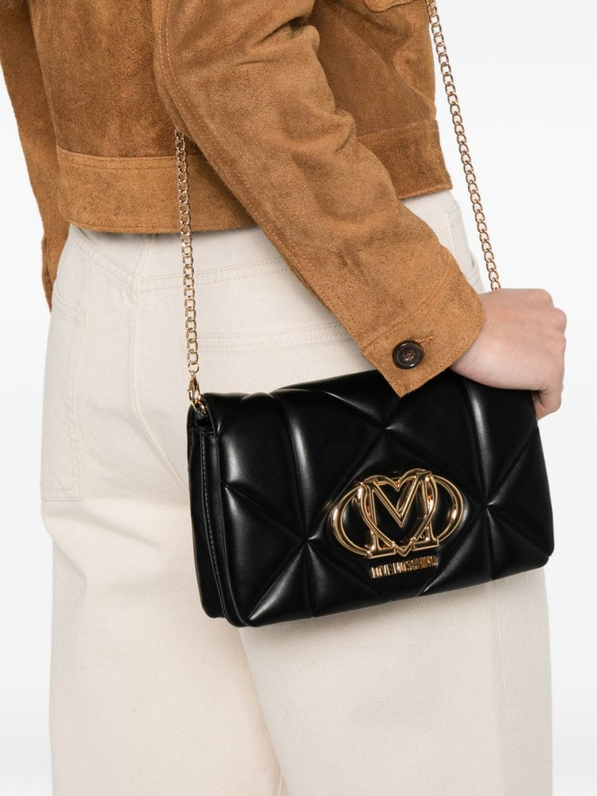 Love Moschino Quilted Black Shoulder Bag With Gold-Tone Accents