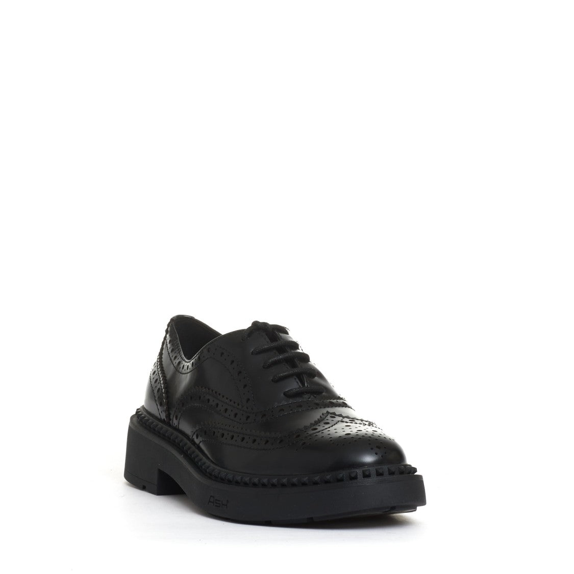 Ash Black Leather Lace-Up Shoe With Intricate Perforations