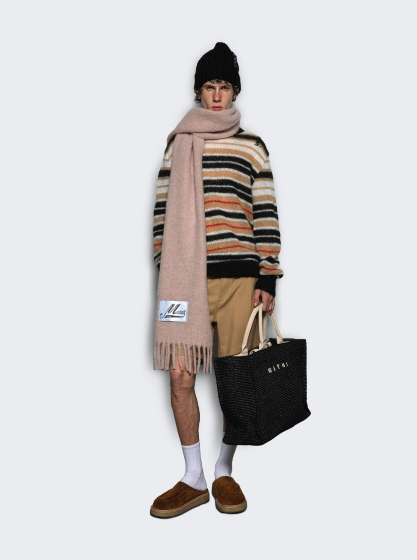 Marni Striped Brushed Mohair Sweater Beige And Black