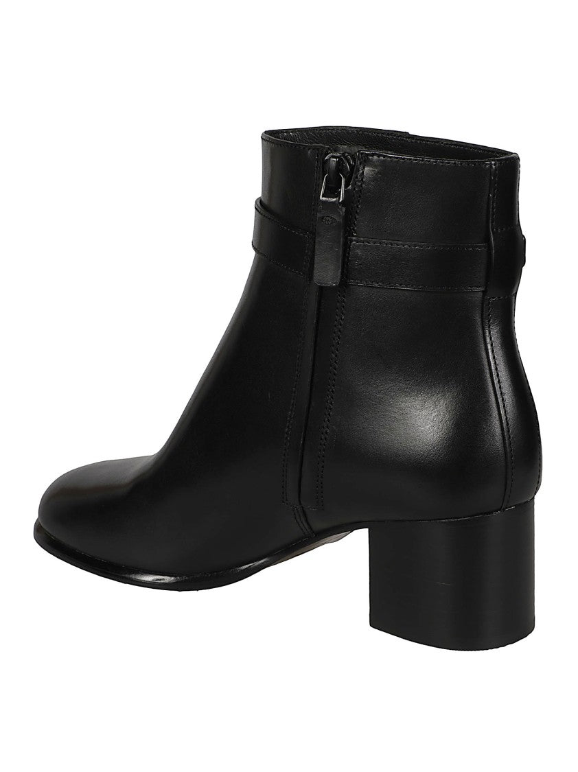 Tory Burch Romy Metallic Accent Block Heel Leather Ankle Boots