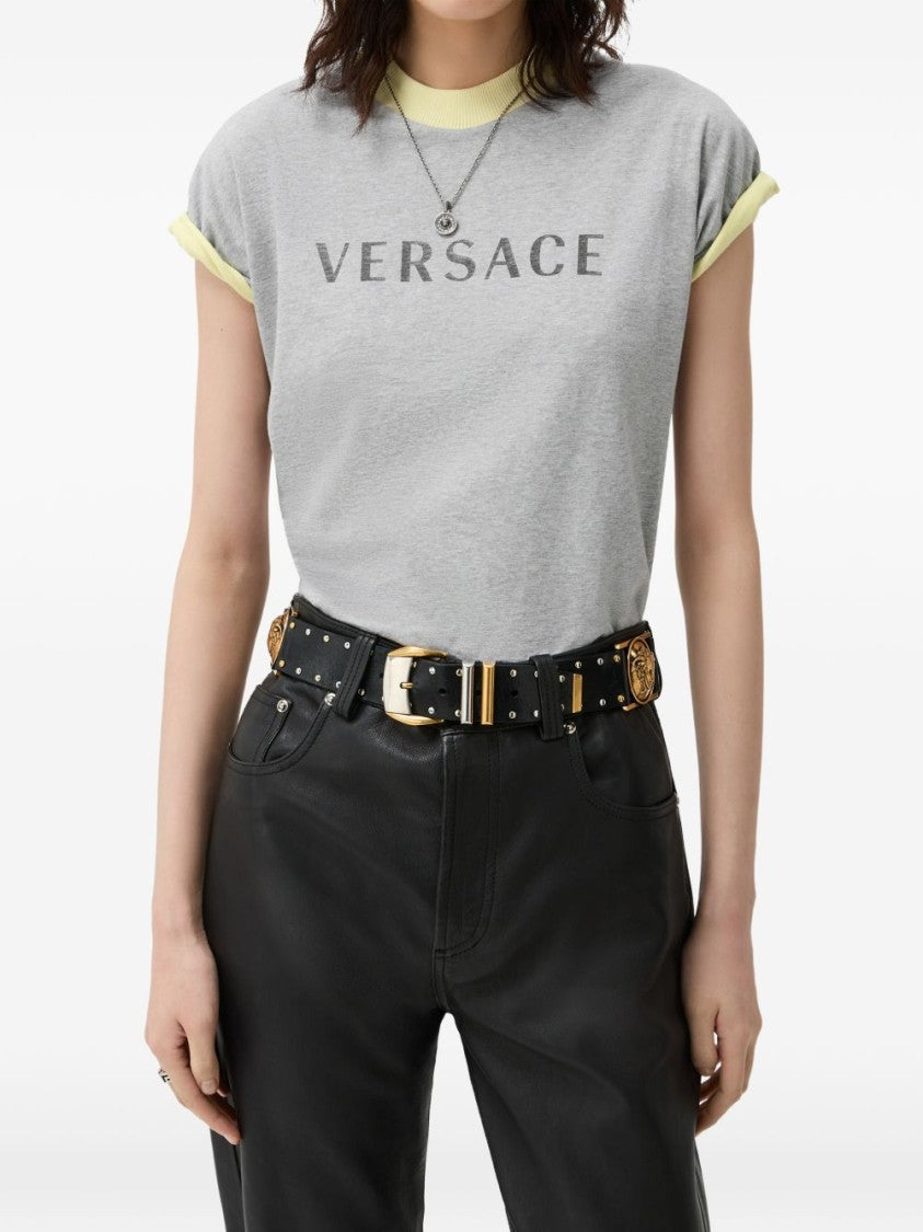 Versace Black Logo Print Jersey Texture T-Shirt
