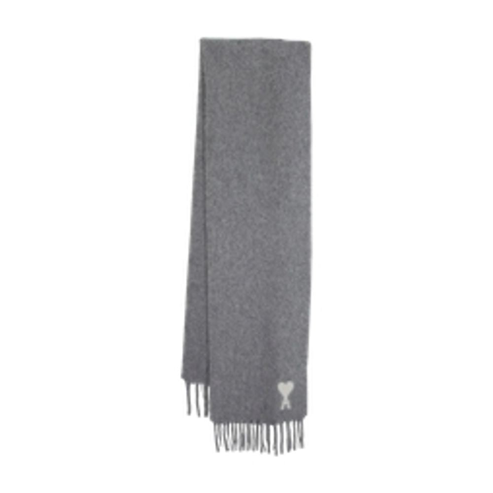 Ami Fringed Wool Scarf With Heart Motif