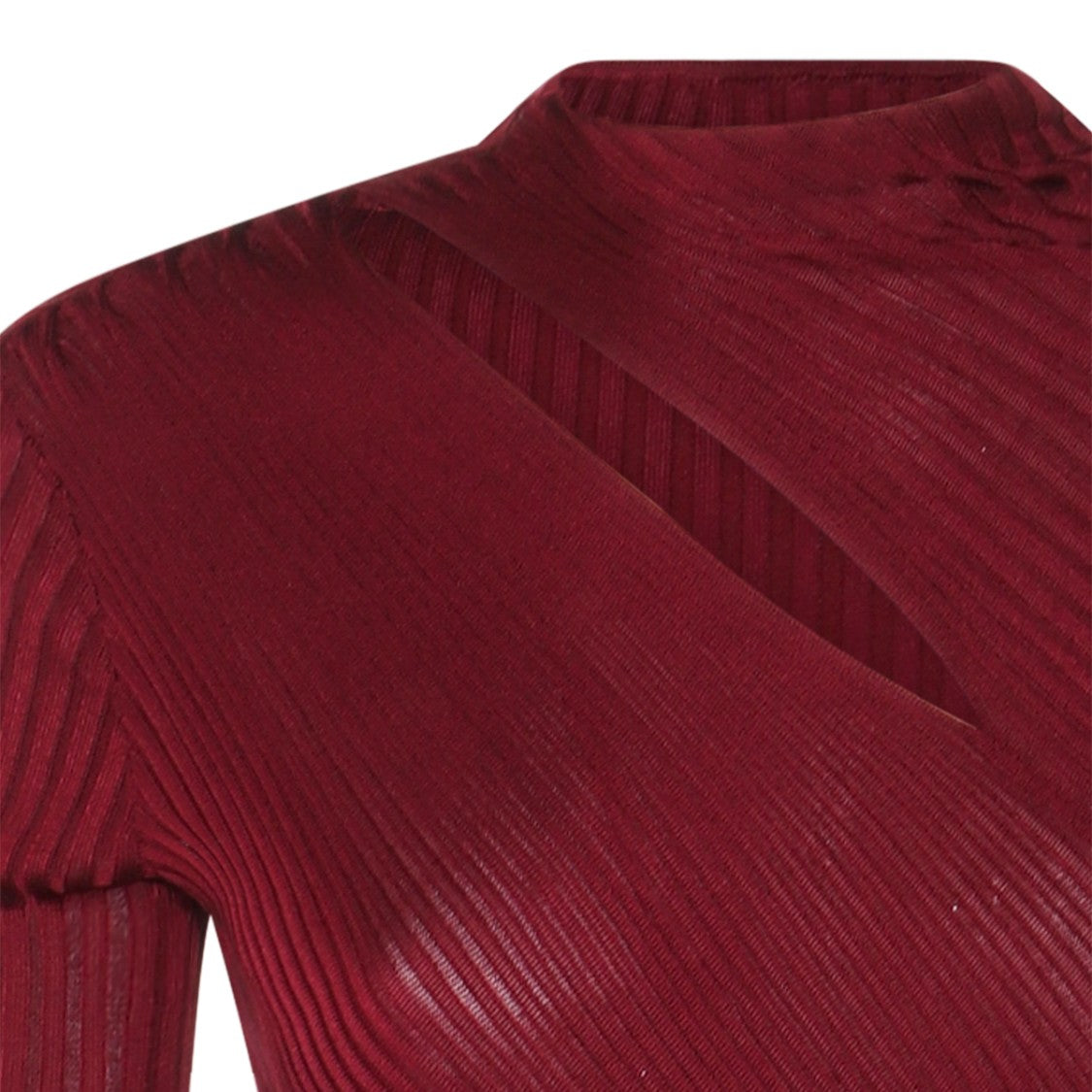 Self-Portrait High Collar Burgundy Midi Dress With Ribbed Texture