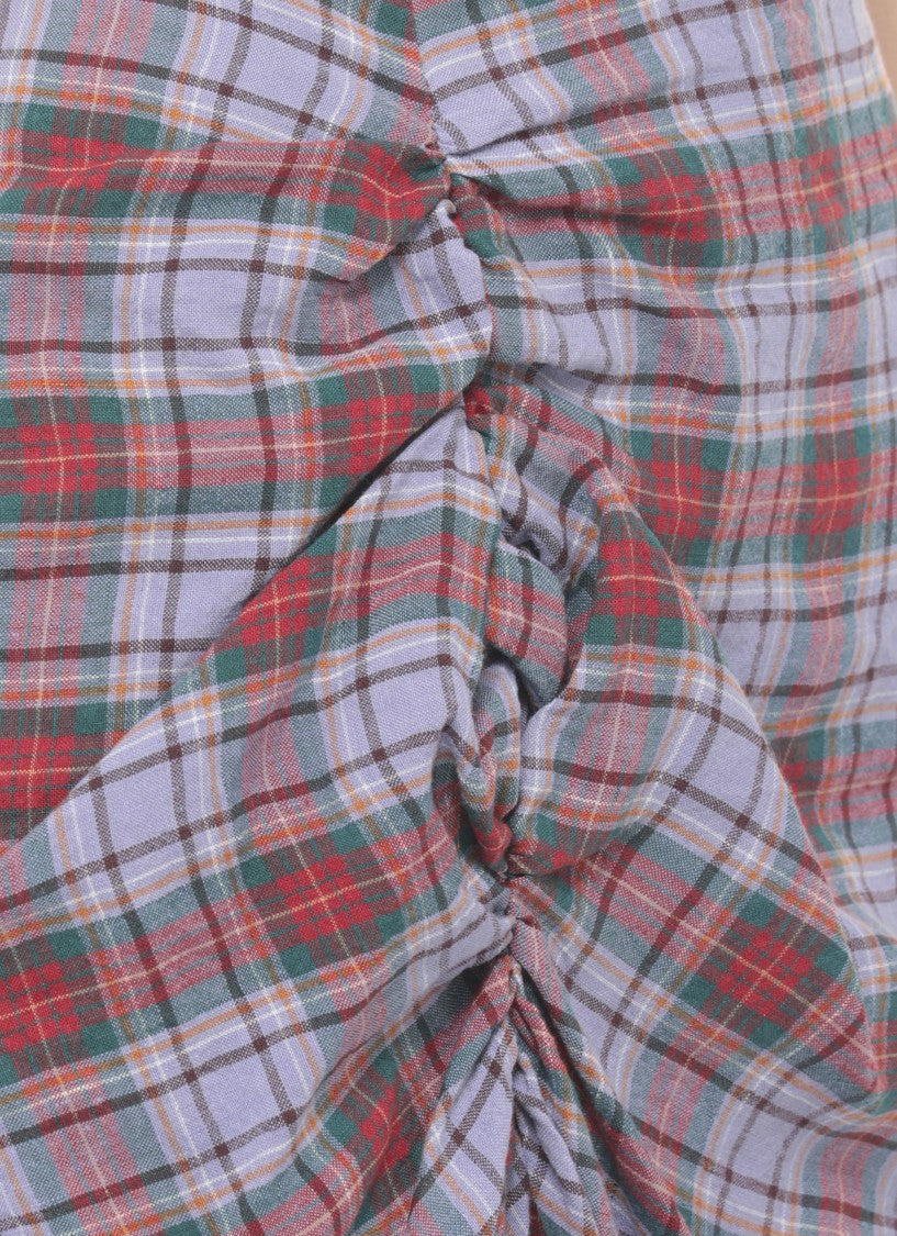 Vivienne Westwood Lilac Mini Side Panther Tartan Wool Mini Skirt