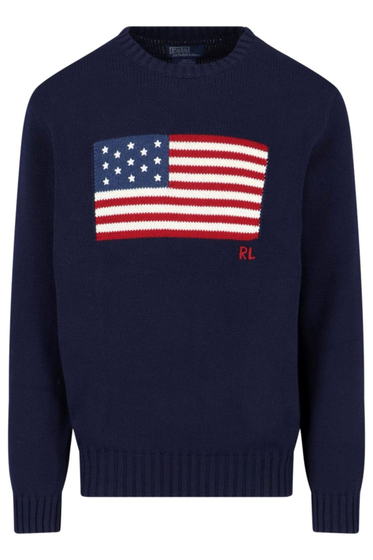Polo Ralph Lauren Knit Sweater With Ribbed Details And American Flag Design