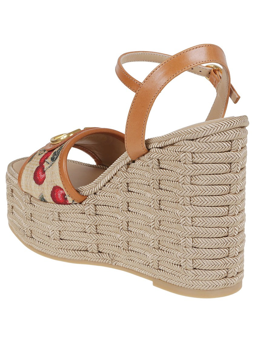 Valentino Garavani Jacquard Raffia Wedge Sandals