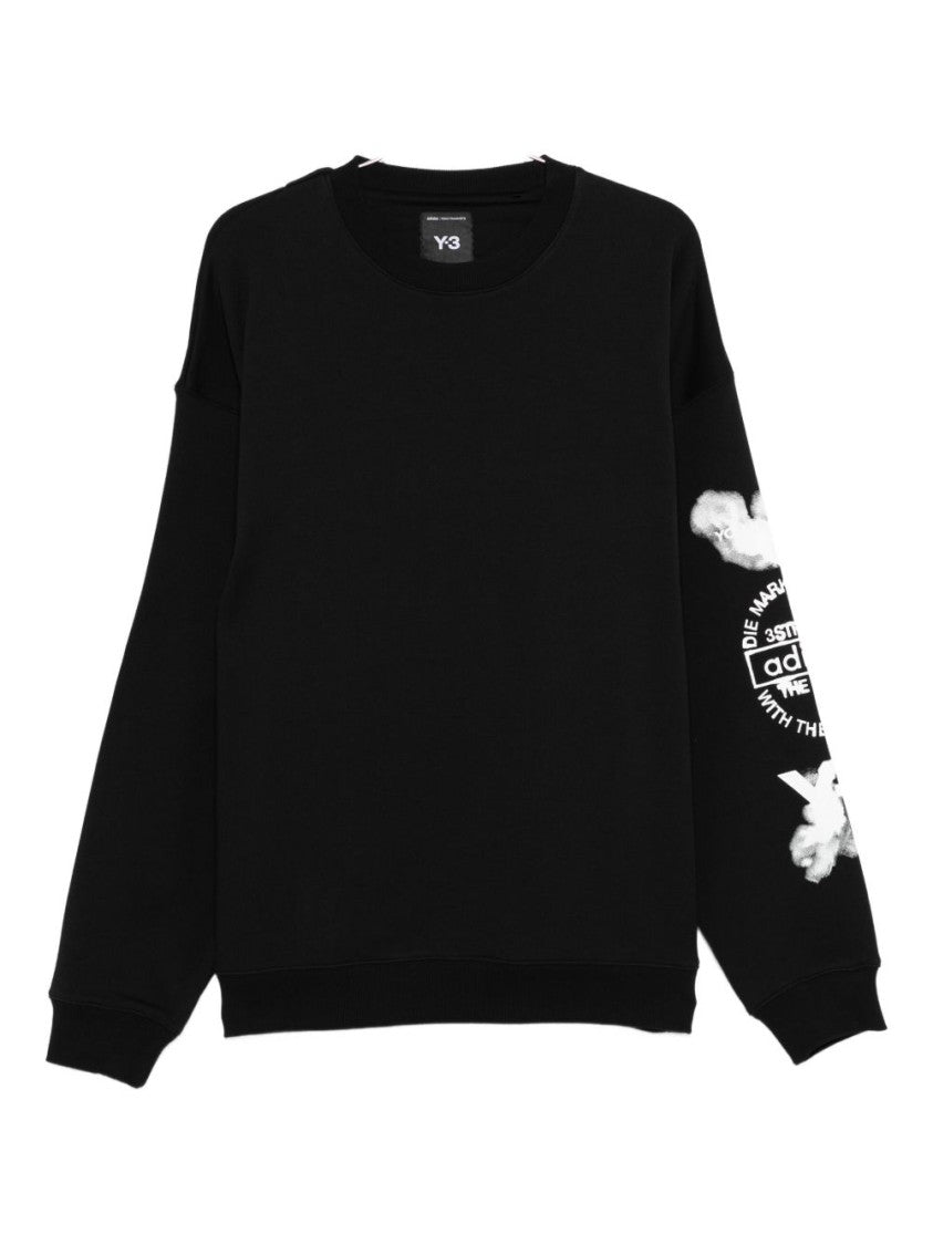 Y-3 Cloud Print Black Cotton Sweatshirt With Crew Neck Design