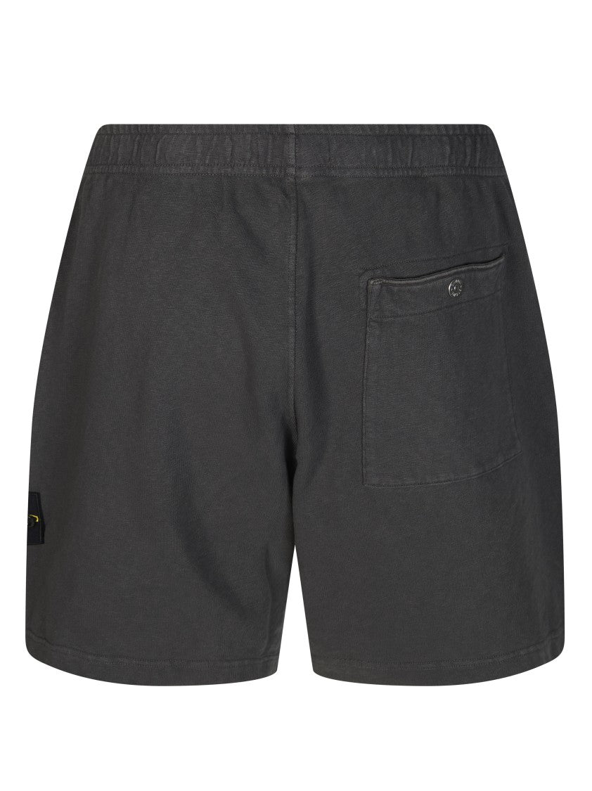 Stone Island Black Cotton Elastane Belt Shorts