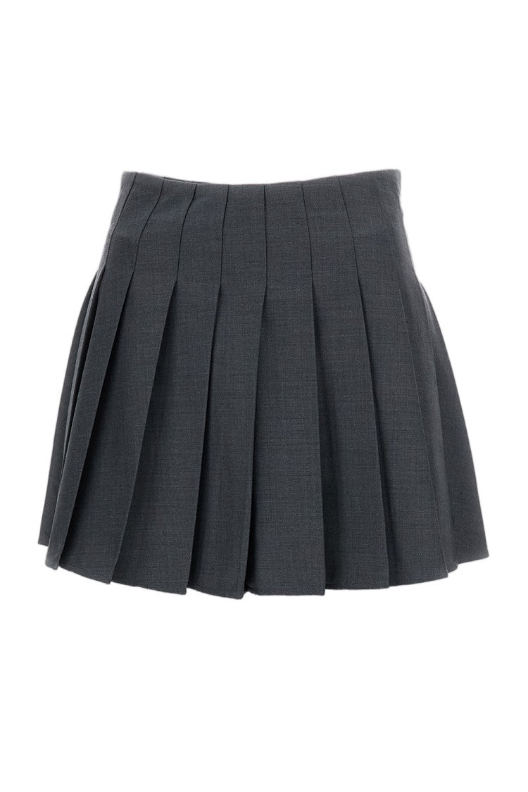 Self-Portrait Grey Pleated Wool Blend Skirt