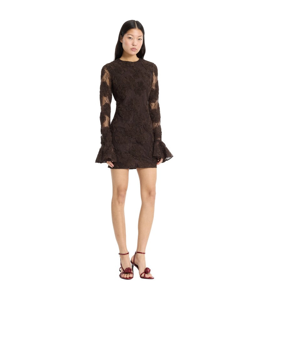 Rotate 3D Floral Lace Mini Dress With Sheer Sleeves