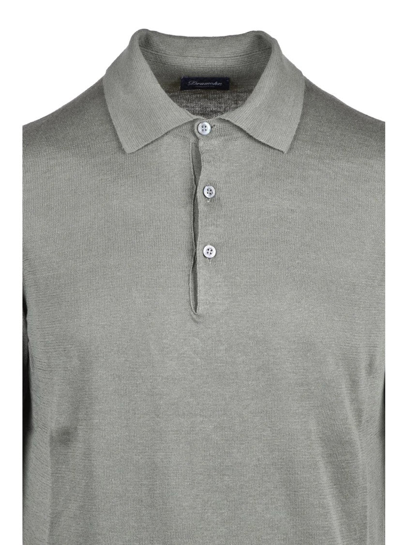 Drumohr Sage Green Linen Cotton Knit Polo