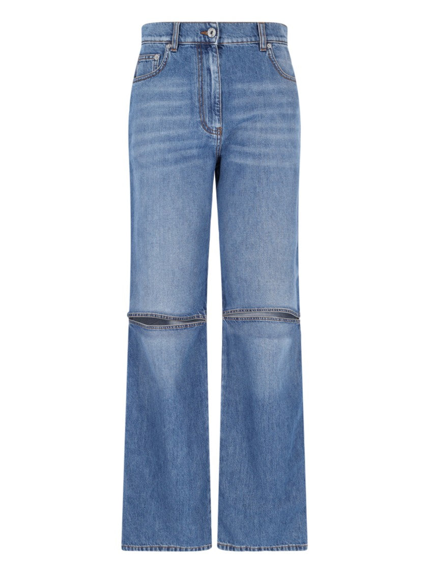 J. W. Anderson Cut-Out Detail Blue Denim Jeans With Wide Legs
